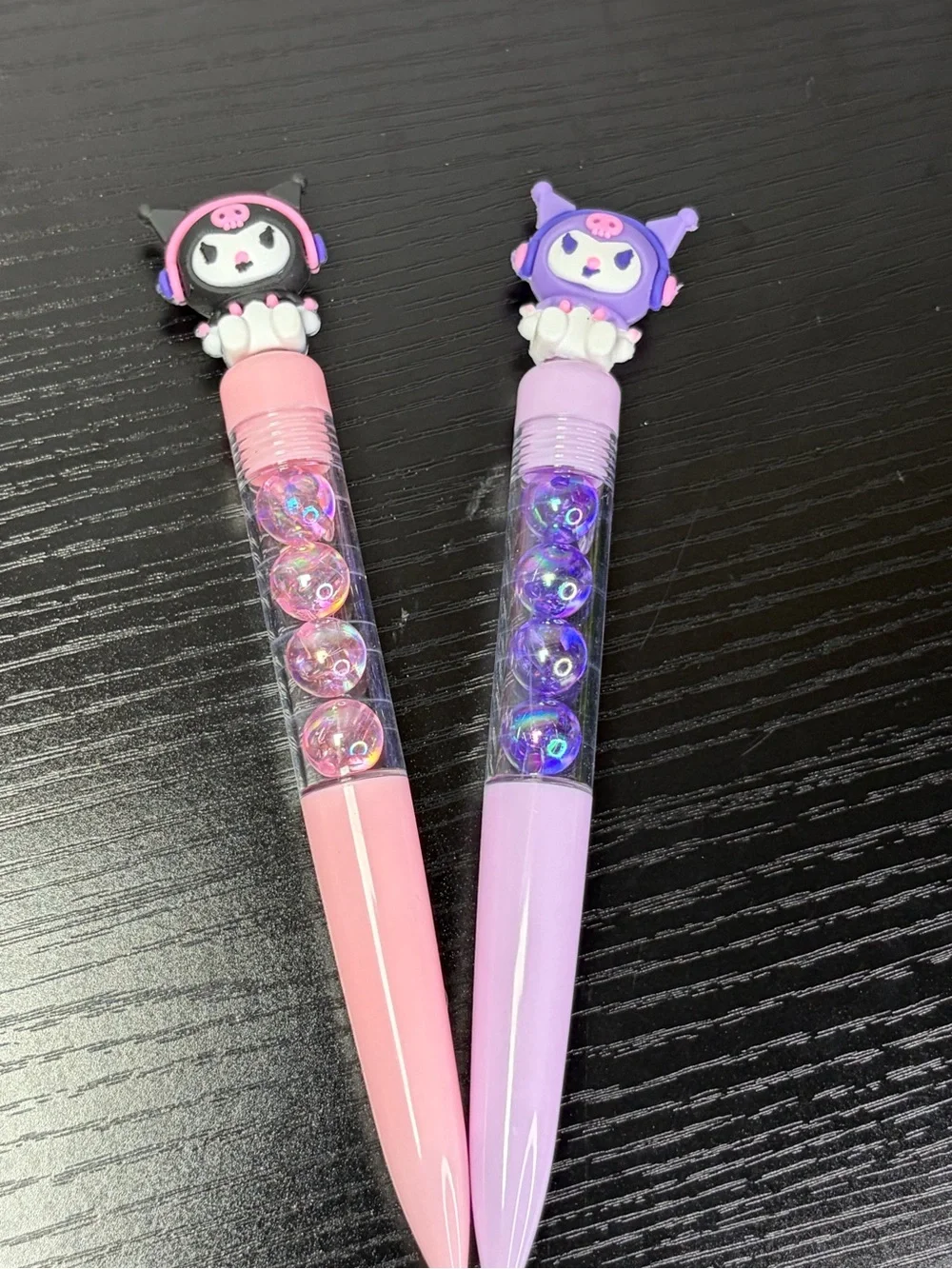 2 Kawaii Character Glitter Balls Ballpoint Pens - Pink & Lavender